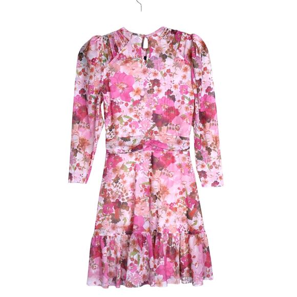 TED BAKER NWT Mildrd Mesh Mini Dress Pink Ruffle Shoulder Gathers Women's 0 - Picture 3 of 10